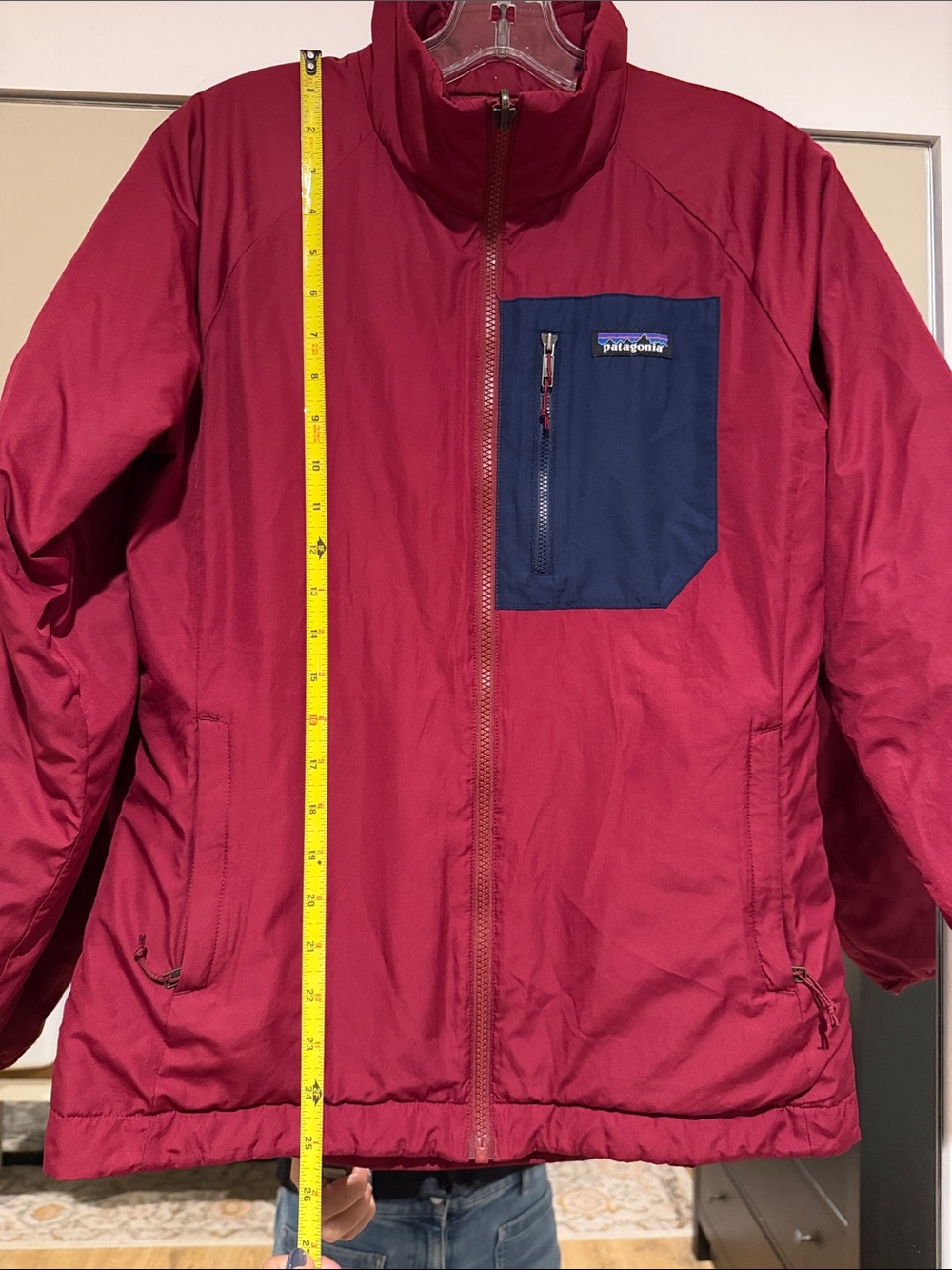 Patagonia Burgundy Puffer Jacket with Navy Chest Pocket - Picture 4 of 5